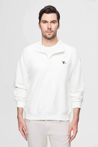Twn Φούτερ Ecru Cotton Oversize - Εποχιακή με μισό φερμουάρ