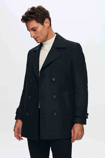 D'S Damat Marineblauer Mantel mit normaler Passform