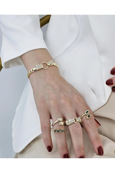 Çlk Accessories Combinație premium de 5 inele și brățări cu buclă infinită reglabilă
