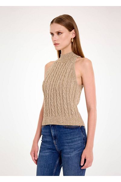Knitss Μπεζ Sparkle Hair Knit Πλεκτό Μπλουζάκι