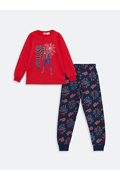 LC Waikiki LCW Kids Kırmızı Bisiklet Yaka Spiderman Baskılı Erkek Çocuk Pijama Takımı