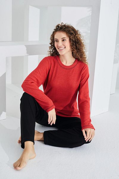 Etoile 100% Cotton Camel Hair Fabric Long Sleeve Women's Sleepwear 98405