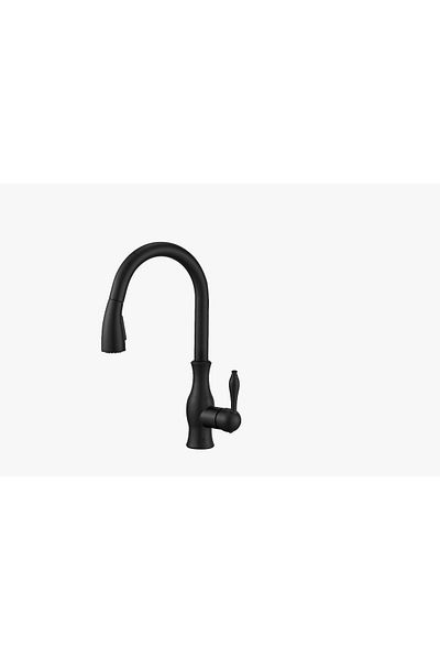 İSAOĞLU YAPI Black Spiral Kitchen Faucet Vintage Design Extending System Fixture