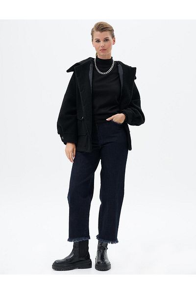 Kayra Navy Blue Denim Trousers - Tassels