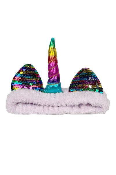 Toyaş Lilac Unicorn Rainbow - Plush Bandana, Makeup Hair Band, Horned