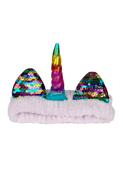 Toyaş Lilac Unicorn Rainbow - Plush Bandana, Makeup Hair Band, Horned