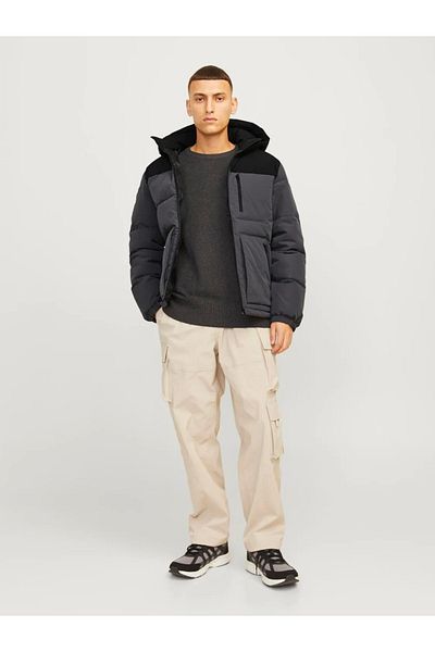 Jack & Jones Men's Puffer Coat Jjeotto - 12258416   Black Asphalt Blocking