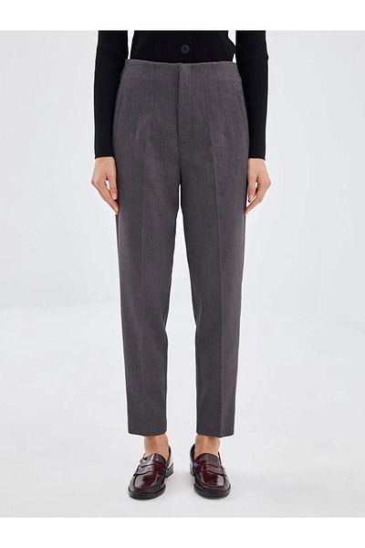LC Waikiki Γυναικείο ίσιο παντελόνι LCW Vision Dark Grey Melange με κομμένο καρότο