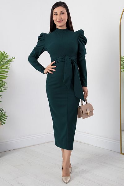 PULLIMM Rochie creponată cu mânecă lungă, cu guler în picioare, GRS3570