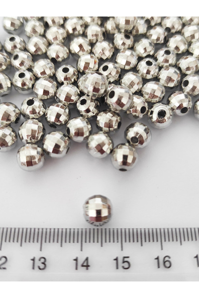 BEYHAN BAYHAN 50 Adet Dekoratif Gümüş Delikli 7 Mm Disko Topu Boncuk - Plasti...