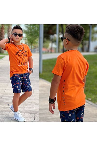 BERFONZO KIDS Boy's Gabardine Shorts and Shirt Double Set