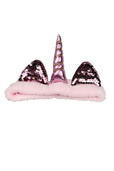 Toyaş Unicorn Patterned Plush Bandana - Light Pink, Horned, Hair Band Makeup