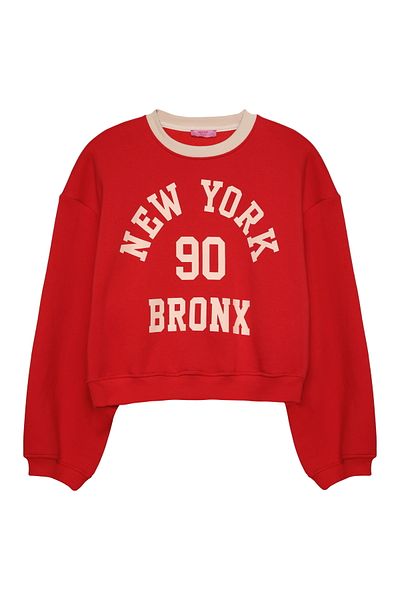 Quzu Red Oversize Sweatshirt - Print Detailed