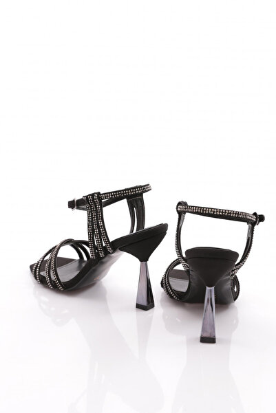 DGN Kadın Bilekten Bağlama Topuklu Ayakkabı Siyah Nubuk 221162821