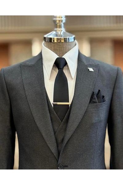 TerziAdemAltun Italian Style Slim Fit 8 Drop Jacket and Vest Set - Anthracite T9976