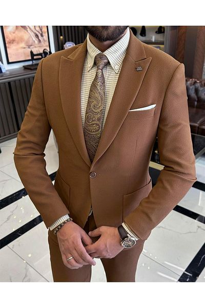 TerziAdemAltun Italian style slim fit jacket pants suit camel T10005