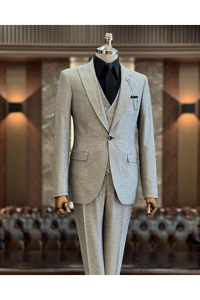 TerziAdemAltun Gray Italian Style Slim Fit Men's Suit - Jacket, Vest, Trousers T9933