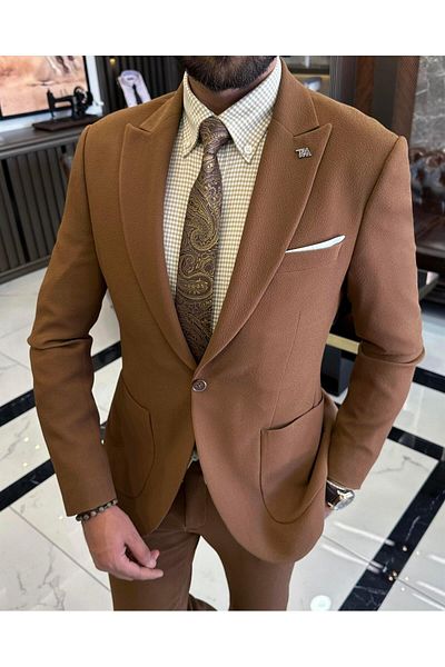 TerziAdemAltun Italian style slim fit jacket pants suit camel T10005