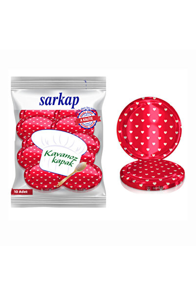 Sarkap Hijyenik Paketli 10 Adet Kavanoz Kapağı - Kırmızı Kalp- 82 mm