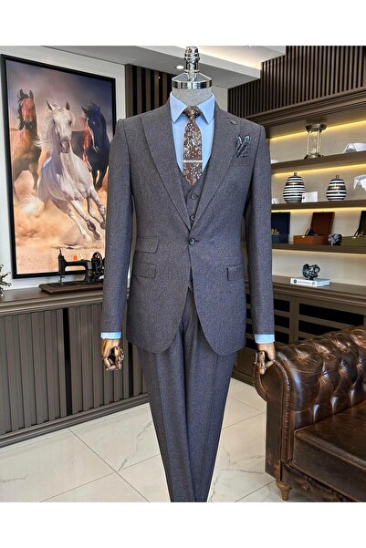 TerziAdemAltun Italian style jacket vest pants men's suit burgundy T11122