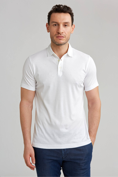 Bisse Mercerized Pique Polo Neck White Men's T-Shirt