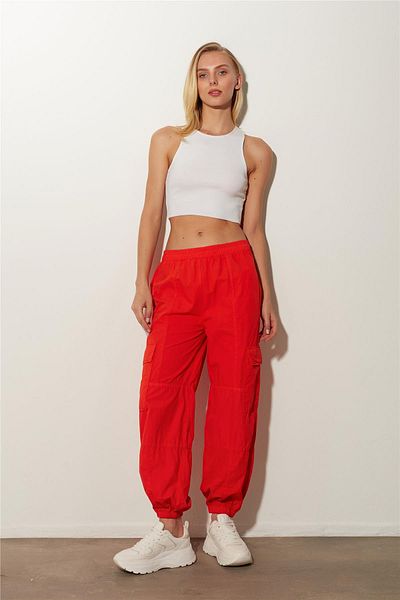 SHERIN Red High Waist Cargo Pants