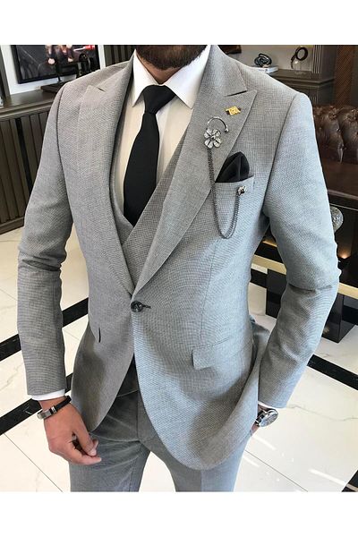 TerziAdemAltun Olasz stílusú slim fit férfi kabát mellény nadrág öltöny szürke T9523