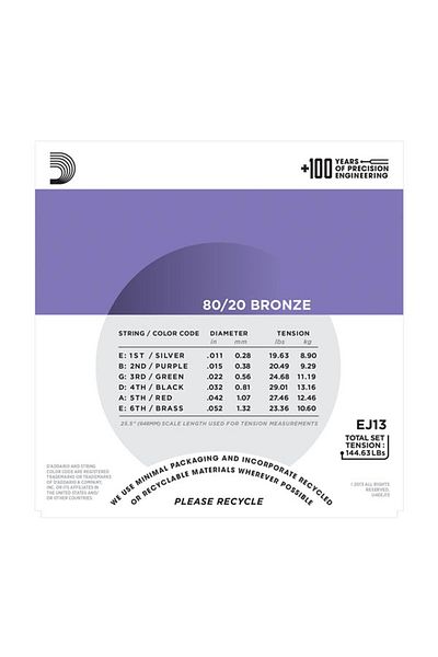 Daddario Ej13 Acoustic Guitar String Set