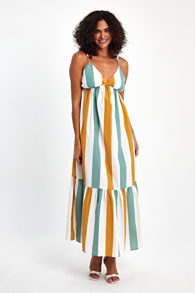 OOPS Boyuna Çizgili Ayarlanabilir Askılı Uzun Elbise