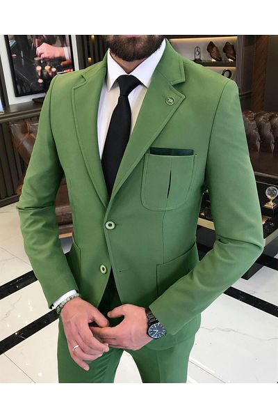 TerziAdemAltun Ιταλικό στυλ slim fit μάλλινο μεικτό lycra safari παντελόνι κοστούμι πράσινο T9583