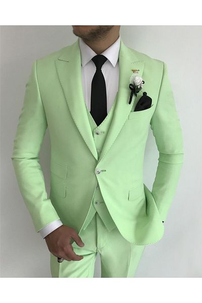 TerziAdemAltun Italian Style Jacket Vest Pants Suit Green T7191