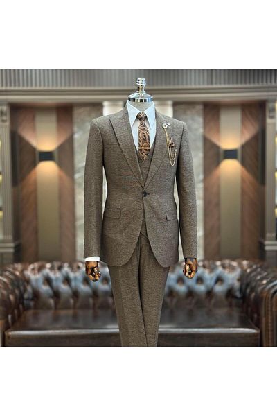 TerziAdemAltun Italian Style Slim Fit 8 Drop Vest and Trousers Set - Brown T9972