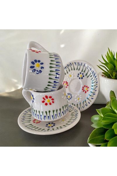 nutyaart Set of 2 Handmade Coffee Cups - Embossed Pattern