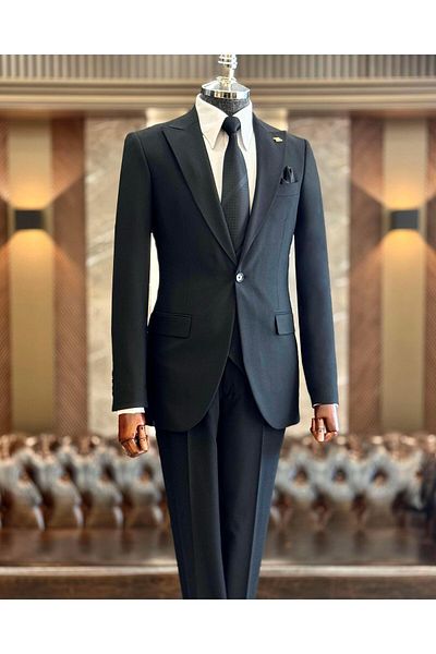 TerziAdemAltun Black Italian Style Jacket Vest and Trousers Set - T10726