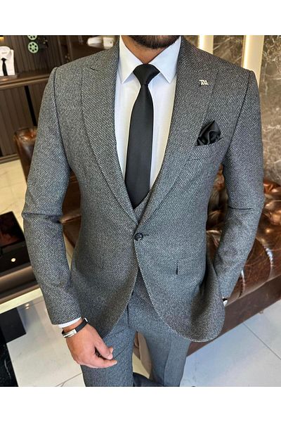 TerziAdemAltun Italian style slim fit jacket vest pants suit gray T10324