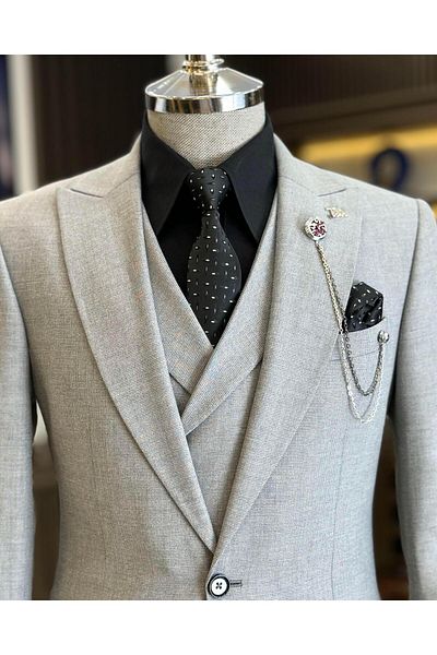 TerziAdemAltun Italian Style Slim Fit Men's Jacket Vest Pants Suit Gray T9115