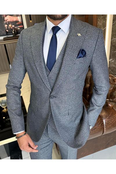TerziAdemAltun Italian style slim fit jacket vest pants suit navy blue T9795