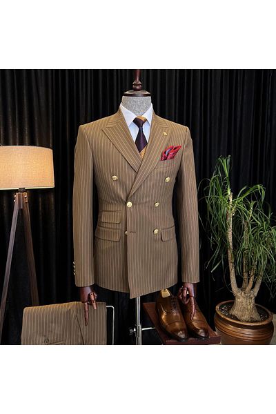 TerziAdemAltun Rochie maro cu dungi în stil italian 8 - Set jachetă și pantaloni la două piept T10708