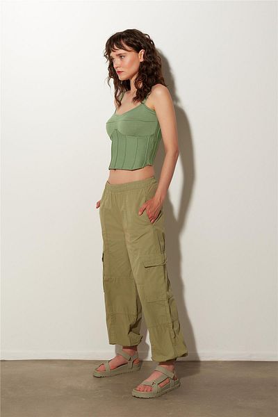 SHERIN Khaki High Waist Cargo Pants
