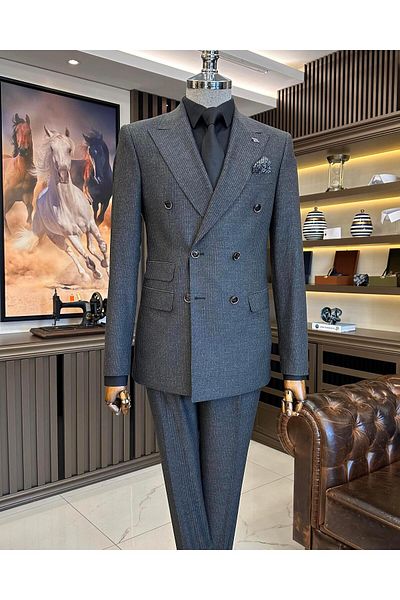 TerziAdemAltun Italian style slim fit striped jacket pants suit anthracite T9947