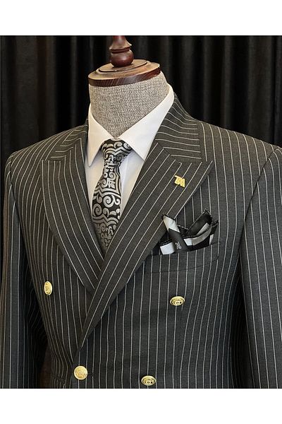 TerziAdemAltun Italian Style Double-breasted Jacket Trousers Suit Gray T4334