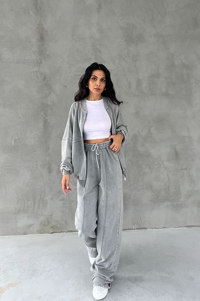 Seda Yalçın Atelier طقم كارديجان رياضي واسع الساق باللون الرمادي