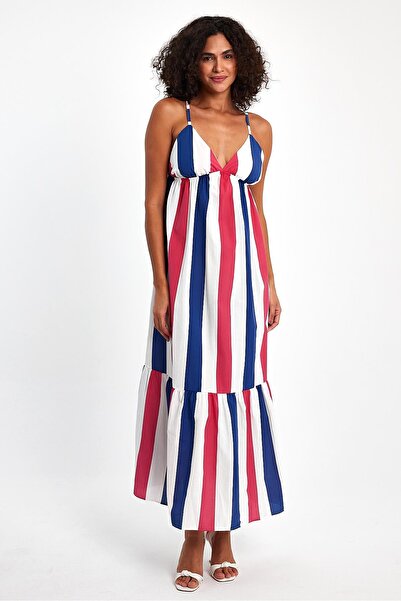 OOPS Boyuna Çizgili Ayarlanabilir Askılı Uzun Elbise