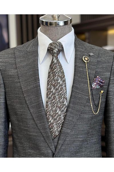 TerziAdemAltun Καφέ Slim Fit ιταλικό κοστούμι - σακάκι, γιλέκο, παντελόνι T10337