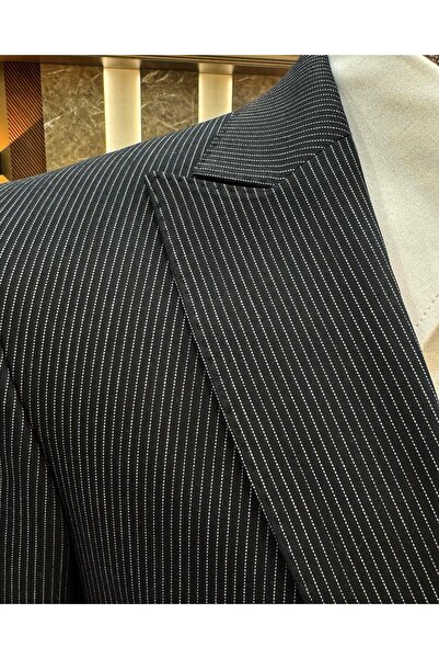 TerziAdemAltun Navy Italian Style Striped Suit - Jacket, Vest and Trousers T10729