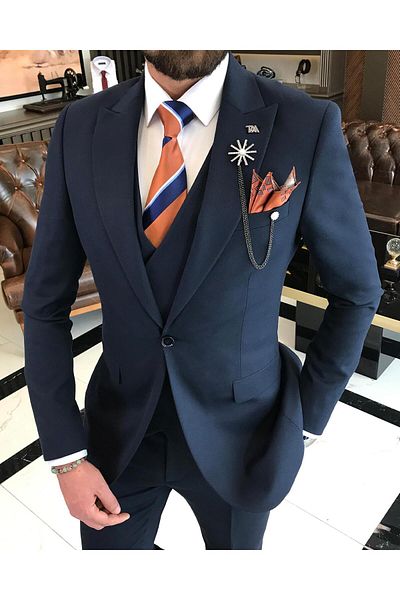 TerziAdemAltun Italian Style Jacket Vest Trousers Suit Navy Blue T9083