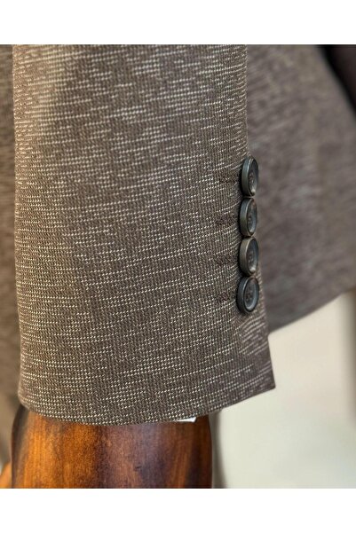 TerziAdemAltun İtalyan stil slim fit ceket yelek pantolon takım elbise kahverengi T9953