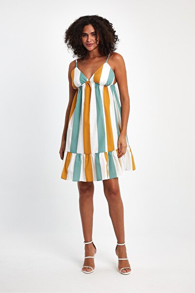 OOPS Adjustable Straps and Neck Striped Mini Dress