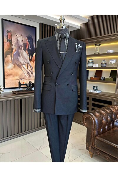 TerziAdemAltun Ανδρικό κοστούμι με ριγέ παντελόνι ιταλικού στυλ k διπλό πέτο ...