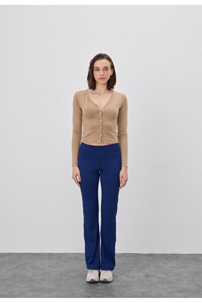 TUBİA Ανοιχτό καφέ Γυναικεία Crop Ζακέτα - Σχέδιο με κουμπιά